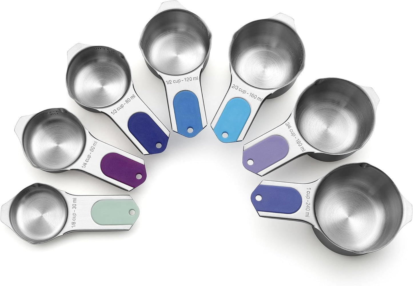 Spring Chef Stainless Steel Measuring Cups Set of 7 with Pour Spout - Nesting Kitchen Tools with Easy Read Markings to Measure Dry or Liquid Ingredients - Metal Measuring Cups for Baking & Cooking