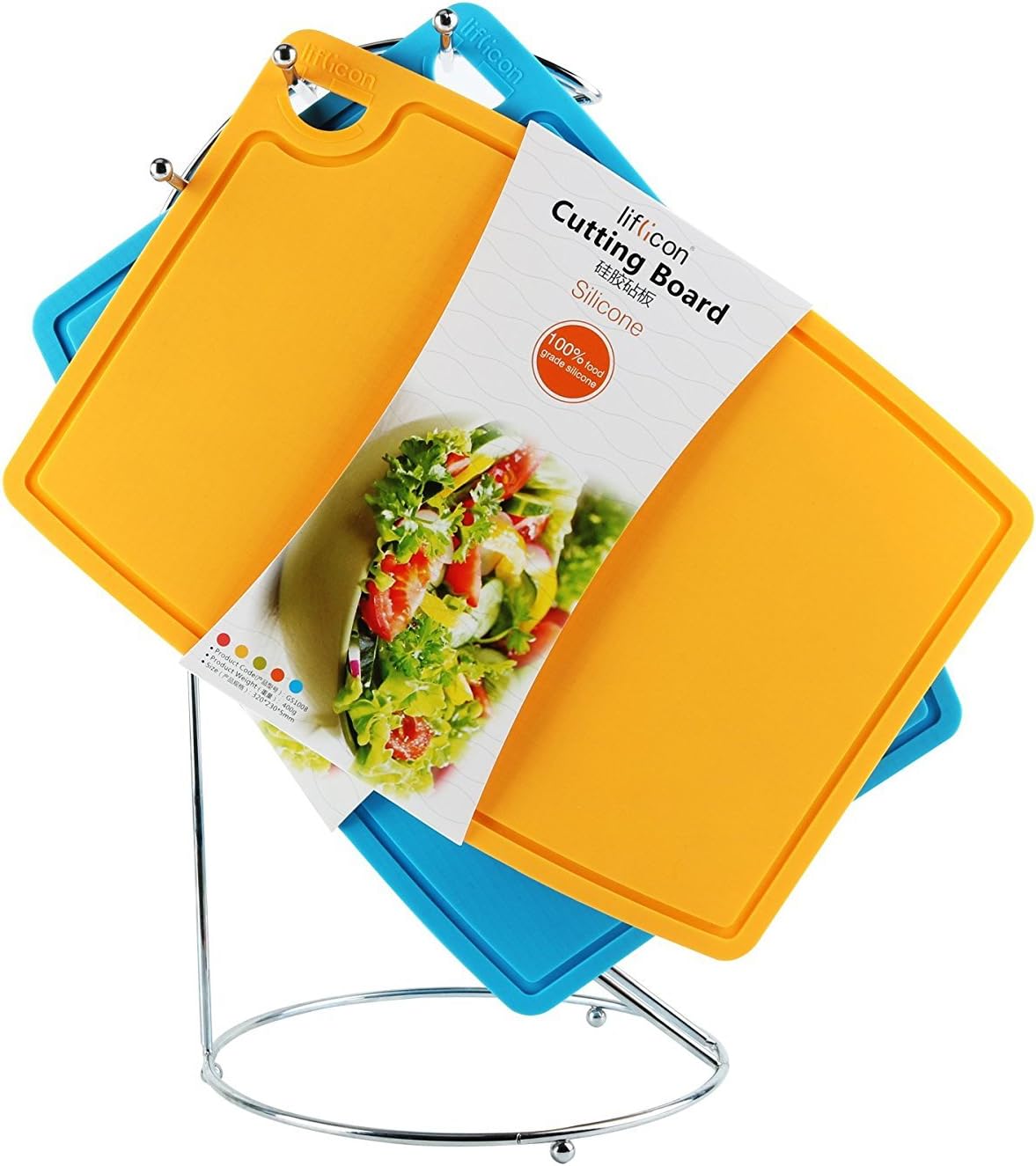 Liflicon Thick Cutting Boards for Kitchen Silicone Chopping Board Set of 2 Mid 12.6'' x 9.1”,Mini 9.1”x7.1” Non-slip Deep Drip Juice Groove Easy Grip Handle,Dishwasher Safe-Red