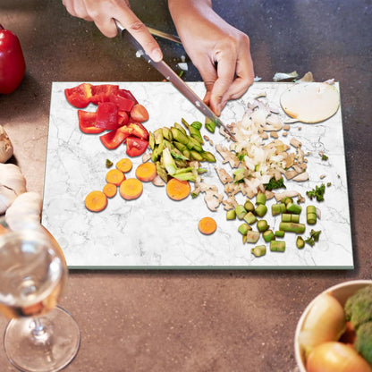 JAMBALAY Tempered Glass Cutting Boards for Kitchen, 16"x12" Clear Glass Cutting Board Set, 2Pcs Chopping Board with Rubber Non Slip Feet, Heat Resistant, Shatter Resistant, Dishwasher Safe