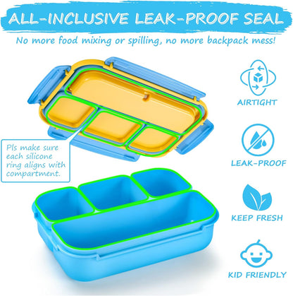 QQKO Bento Lunch Box for Kids Girls Boys, Toddler Kids Lunch Boxes for School, Lunch Containers for Adults with 4 Compartments, Sauce Container, Utensils, Food Picks and Muffin Cups, Purple