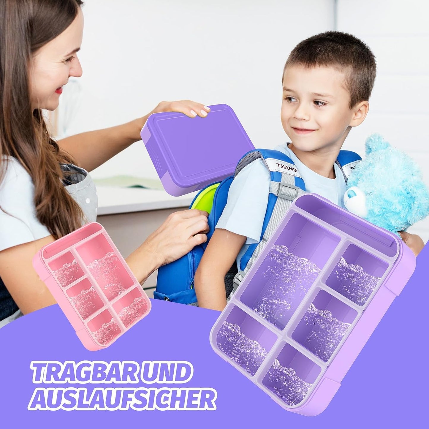 Children's Lunch Box with Compartments,Bento Box Children,Leak-proof Lunch Box for Girls and Boys, Breakfast, Cutlery Set, Snack, Perfect for School,Nursery&Trips(Purple)