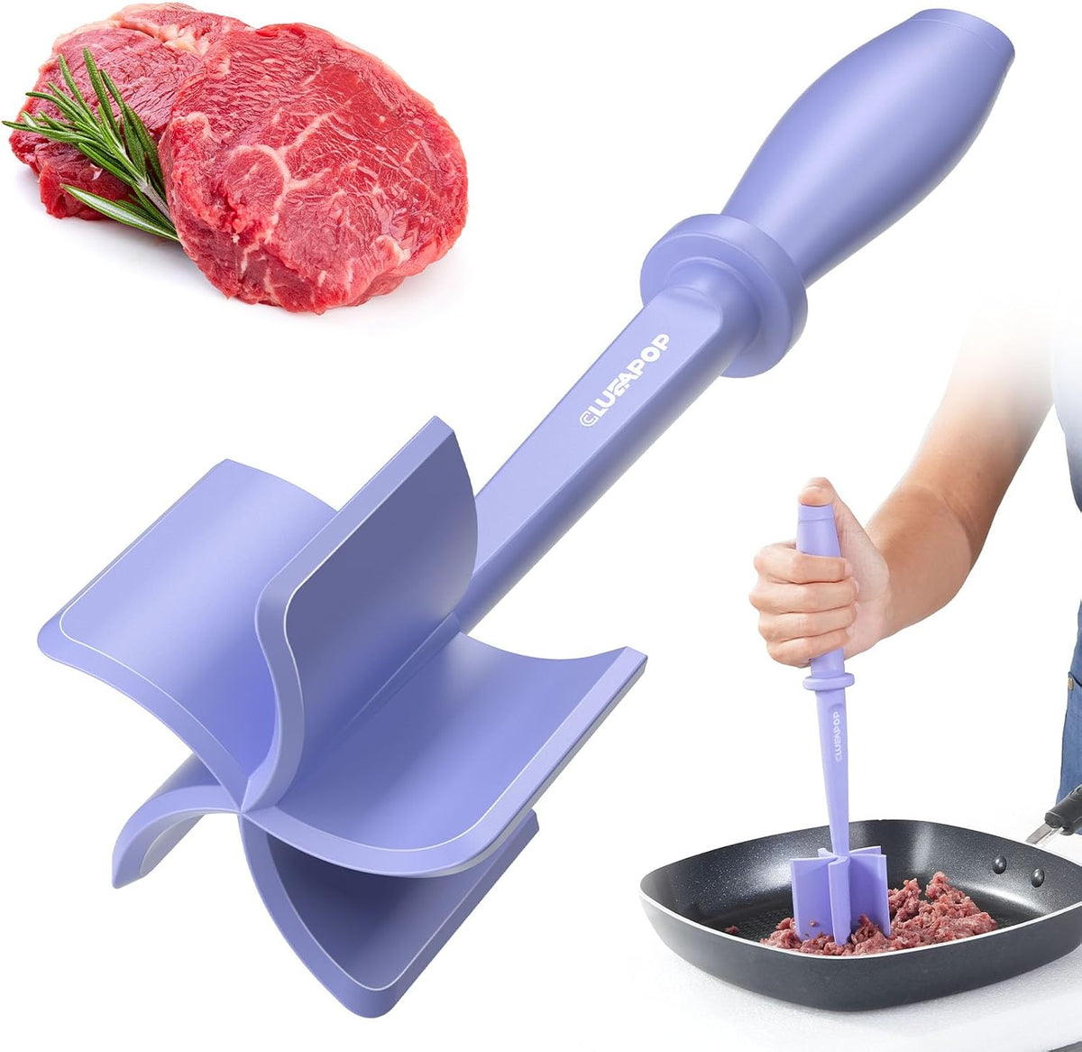 Meat Chopper for Hamburger, CLUEAPOP Premium Heat Resistant Masher and Smasher for Ground Beef, Nylon Ground Beef Chopper Tool and Meat Fork, Non Stick