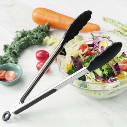 Silicone Tongs for Cooking, 3Pcs Stainless Steel Kitchen Tong with Silicone Tips, Heat Resistant Food Grade Small Serving Tong for BBQ Salad, Blue(7"+9"+12")