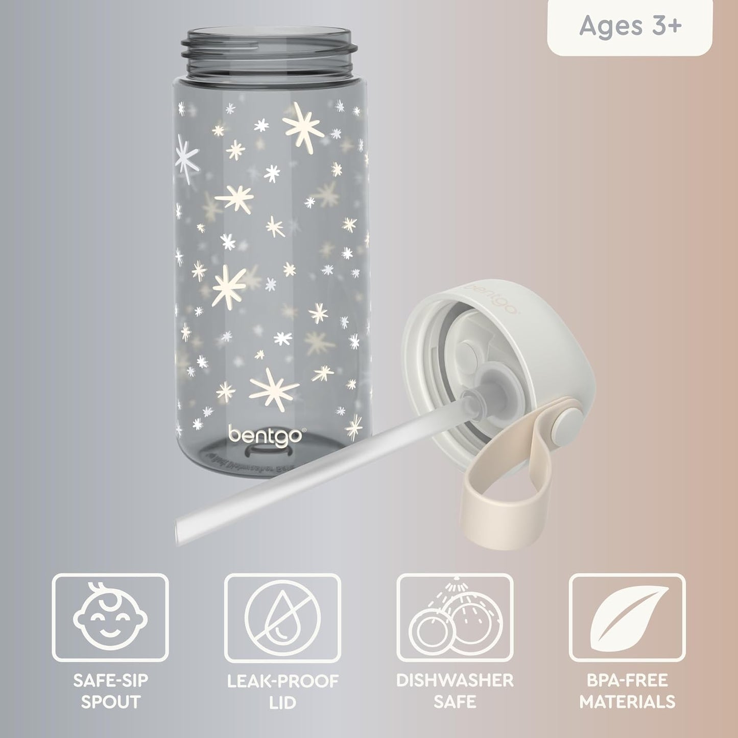 Bentgo Kids Water Bottle - Leak-Proof, Durable Tritan PFAS- & BPA-Free 15 fl oz, Kids/Toddlers Ages 3+ for School & Sports; Bite & Sip Spout, Carrying Handle, Dishwasher Safe (Unicorn)