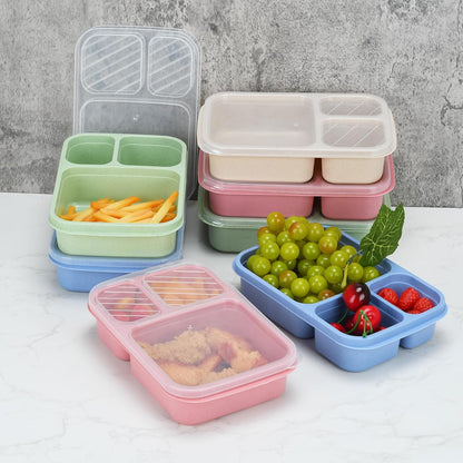 8-Pack 3 Compartment Meal Prep Containers with Lids, Wheat Straw Plastic, Microwave/Dishwasher/Freezer Safe, Stackable