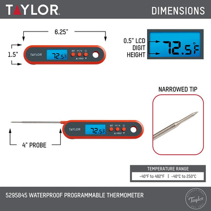 Taylor Digital Programmable Folding Stem Meat Thermometer - Orange