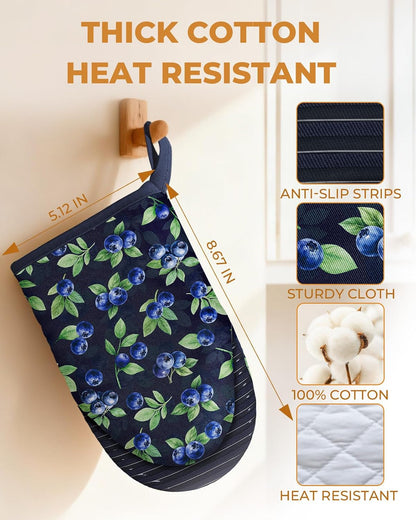 100% Thick Cotton Mini Oven Mitts Silicone Grip Lemon & Birds