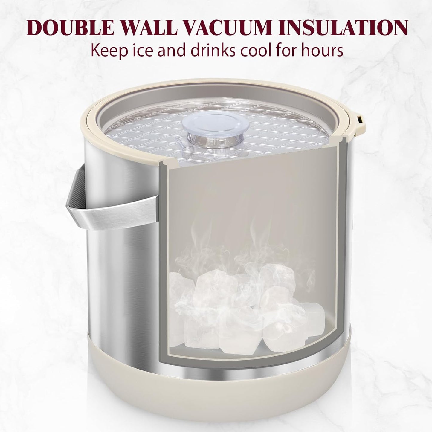 6.8L/7QT Insulated Ice Bucket with Lid & Scoop,Double-Wall Ice Bucket for Parties,Cocktail Bar(White)