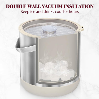 6.8L/7QT Insulated Ice Bucket with Lid & Scoop,Double-Wall Ice Bucket for Parties,Cocktail Bar(White)