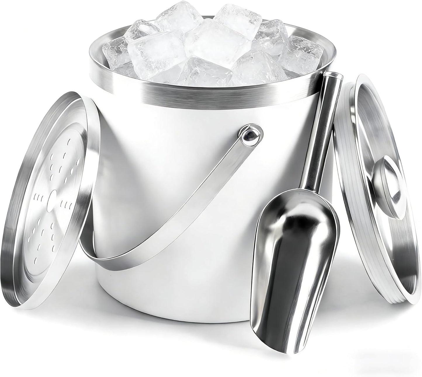 3L Double-Wall Insulated Stainless Steel Ice Bucket with scoop for Cocktail Bar - Metal Ice Bucket for freezer with Lid for parties,Camping,and More!champagne bucket,bar cart accessories