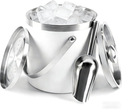 3L Double-Wall Insulated Stainless Steel Ice Bucket with scoop for Cocktail Bar - Metal Ice Bucket for freezer with Lid for parties,Camping,and More!champagne bucket,bar cart accessories