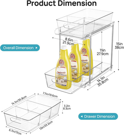 Vtopmart 4 Pack Bathroom Under Sink Organizers Organizer, 2 Tier Clear Pull-Out Organization (S-Standard)