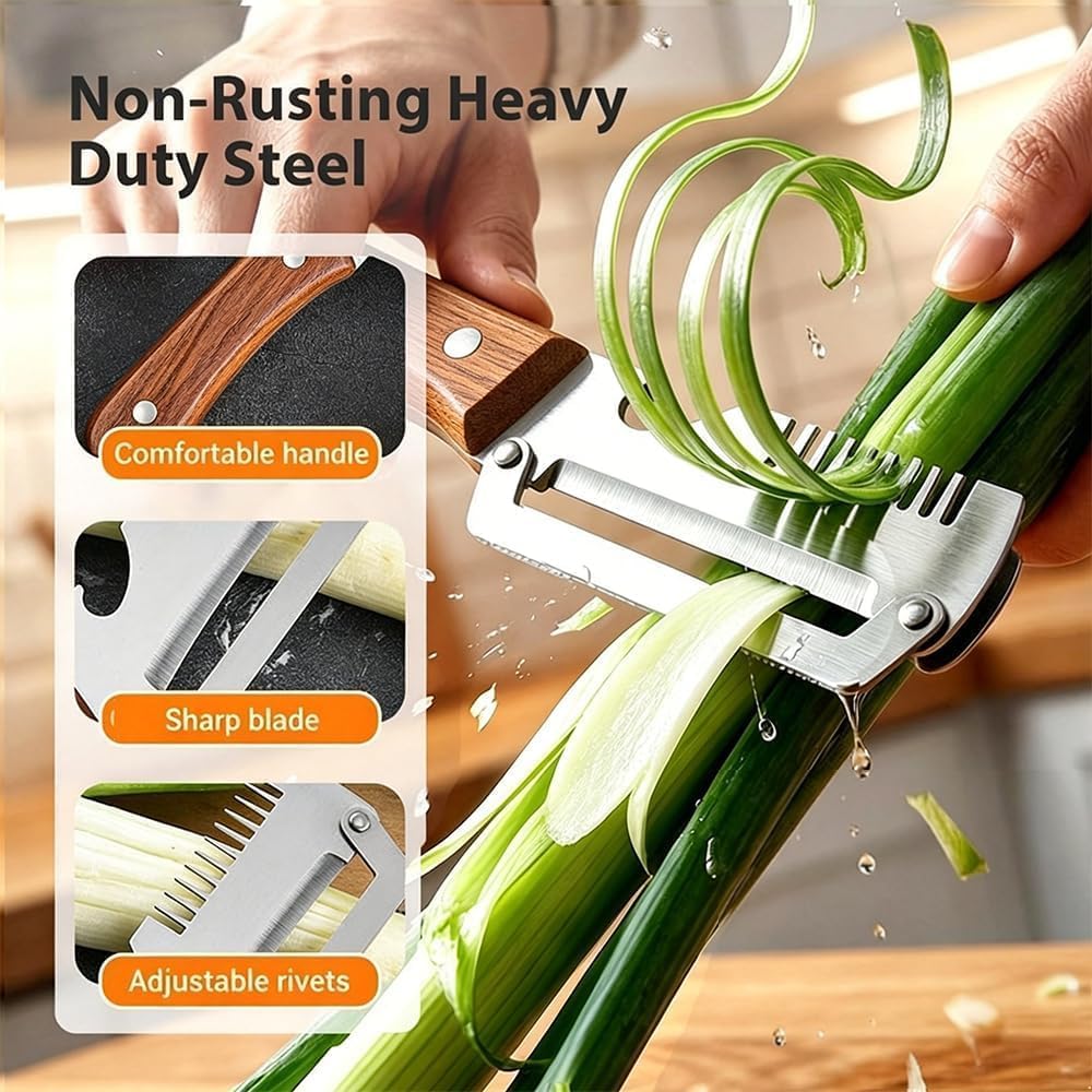 2 Pcs Multi-Functional Vegetable Peeler for Kitchen, Features Solid Wood Handles, 3-in-1 Fruit Peeler with Bottle Opener and Grater, Julienne Peeler, Vegetable Shredder for Potato, Carrot, Fruits
