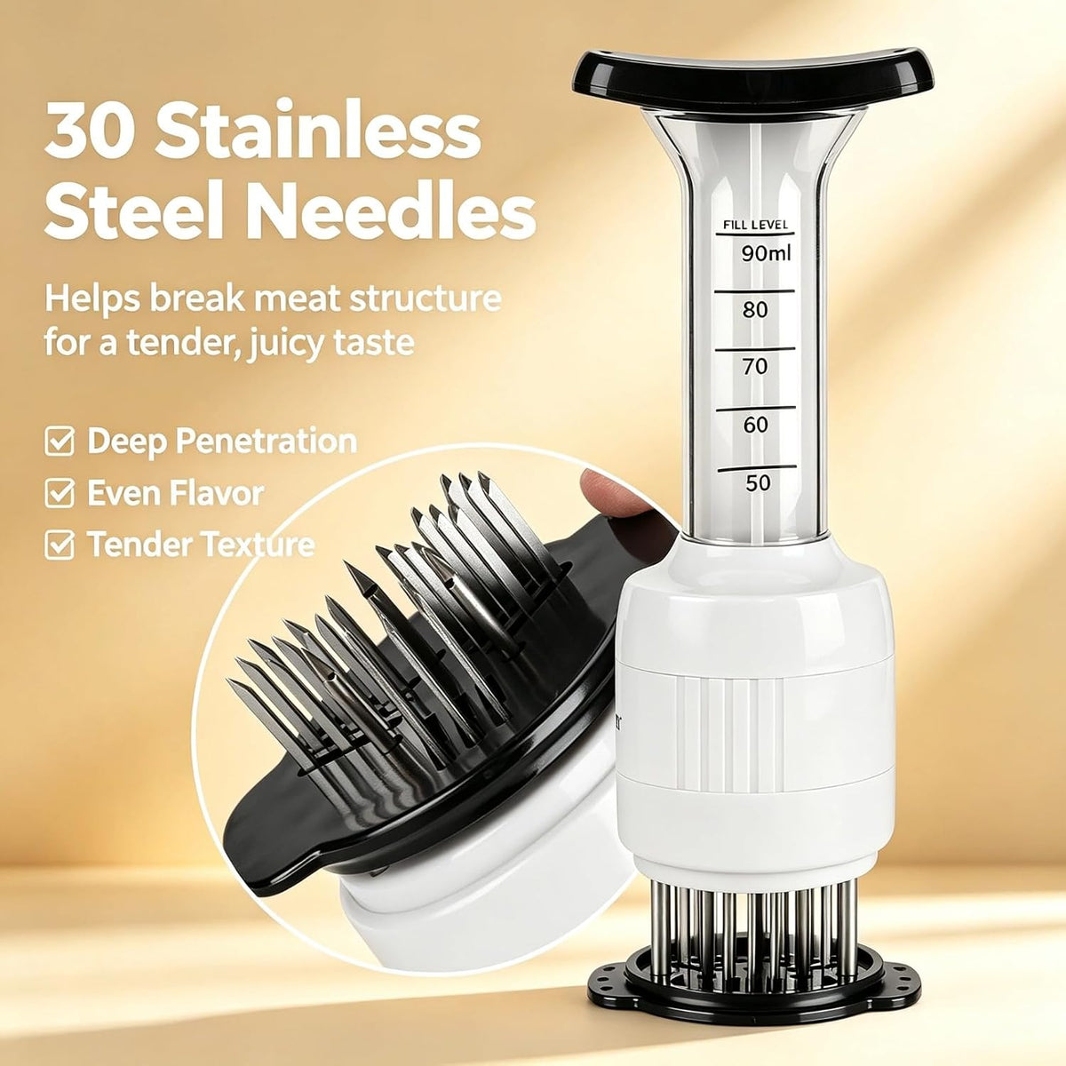 Stainless steel Marinade Meat Injector, Marinade Tenderizer Injector Needle Flavor Syringe Cooking Meat Poultry Turkey Chicken BBQ