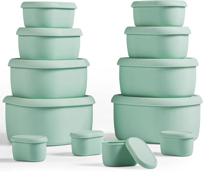 ISSEVE 12Pcs/Set Nesting Silicone Food Storage Containers with Lids, BPA Free Reusable Meal Prep Silicone Containers Airtight, Freezer Dishwasher Safe (33.8oz, 20oz, 10oz, 6.7oz, 1.3oz) (Beige)