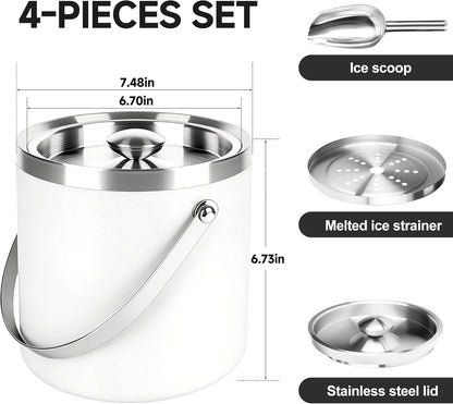 3L Double-Wall Insulated Stainless Steel Ice Bucket with scoop for Cocktail Bar - Metal Ice Bucket for freezer with Lid for parties,Camping,and More!champagne bucket,bar cart accessories