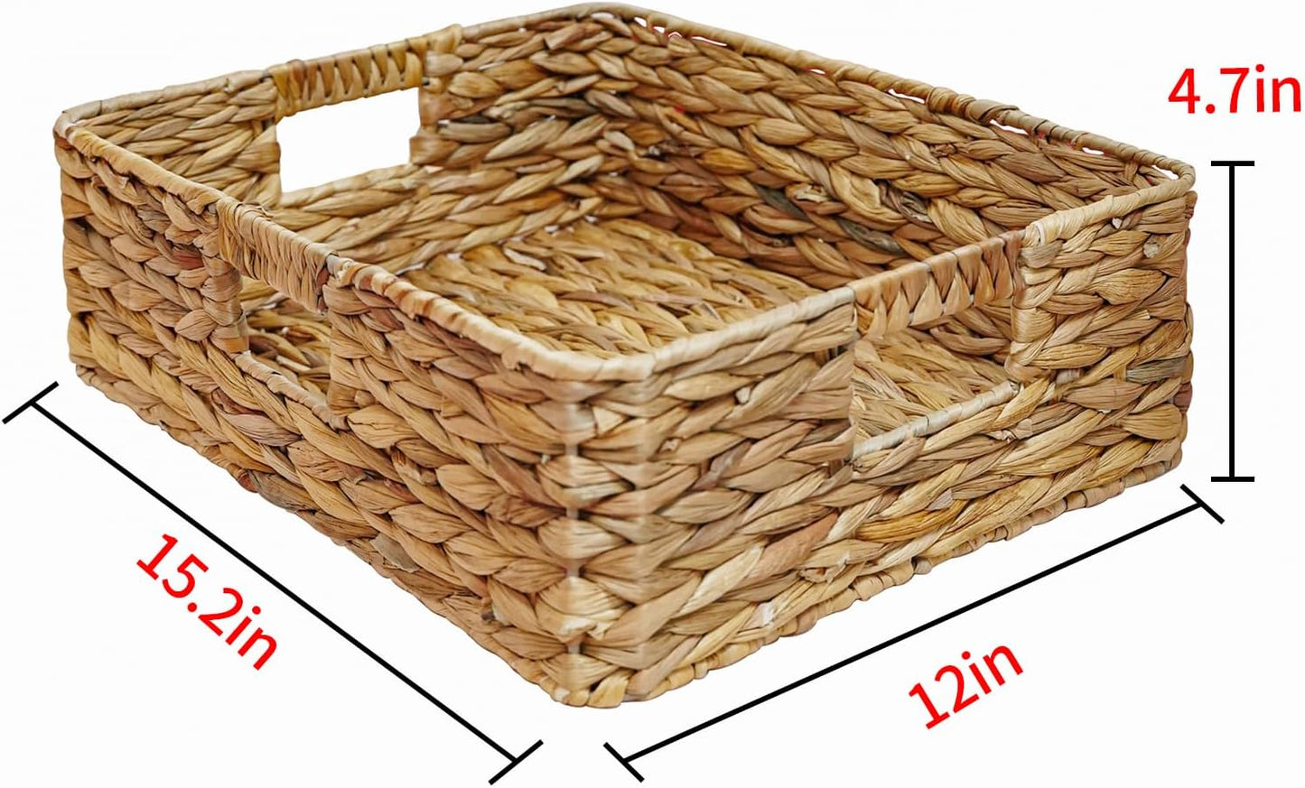 Rectangular Wicker Shelf Basket, Square Water Hyacinth Woven Storage Basket | Three-sided handle design, Natural water hyacinth material, Suitable for the living room, storage room, vanity, and wardrobe