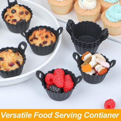 Koluti Nonstick Silicone Muffin Baking Cups Pack of 12, Reusable Cupcake Molds with Double Handle, BPA Free, Mini Round Air Fryer Cupcakes Liner, 3 Colors
