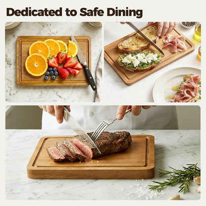 Acacia Wood Cutting Board for Kitchen, Set of 3 - Durable Thick Chopping Boards with Juice Grooves & Handles for Prep & Serving, Impressive Gift for Housewarming, Christmas, and Home Chefs