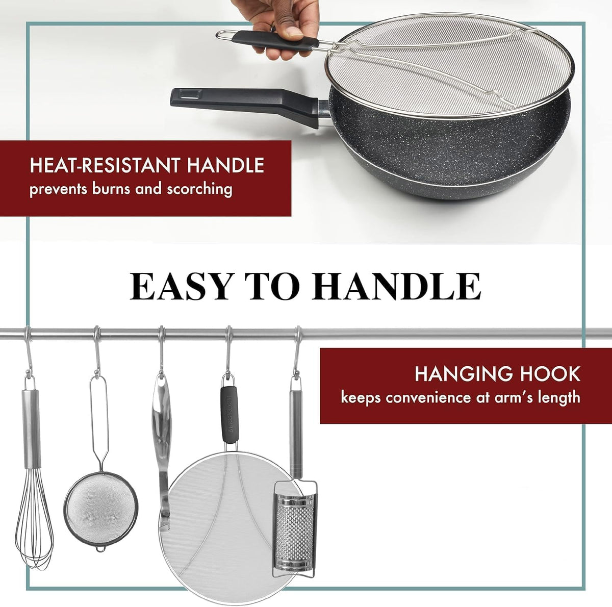 Stainless Steel Grease Splatter Guard,15-inch Fine Mesh Cover, Grease & Oil, Splatter Screen for Frying Pan, Cooking Pots, with Comfort Grip Handles