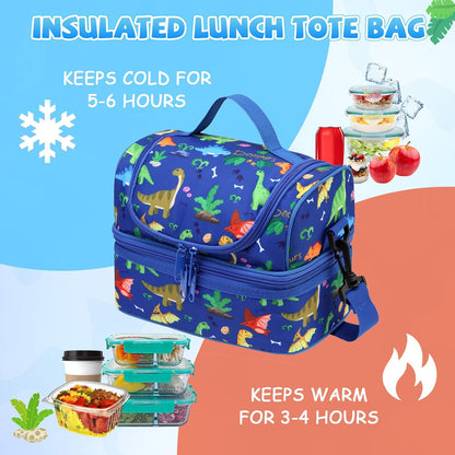 Lunch Bag for Girls,ChaseChic Insulated Lightweight Lunch Boxes for Kids Boys Dual Compartment Lunch Organizer Leak-Proof Cooler Bag with Detachable Adjustable Shoulder Strap,Purple Butterflies