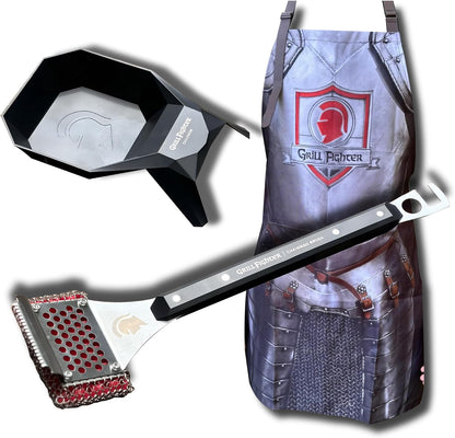 Grill Brush, Steel Bristle-Free BBQ Grill Cleaner with SteelCloth™ Stainless Steel Chainmail, Ergonomic Handle for Cast Iron, Stainless Steel & Porcelain-Coated Grates, 1 Pack