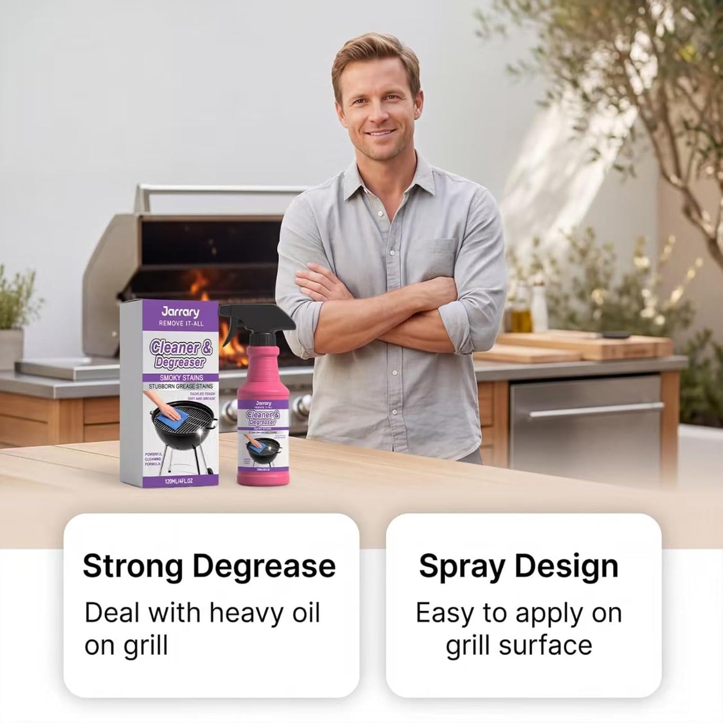 Fast-Acting Heavy-Duty Grill Degreaser Spray, Grill Cleaner, Quick Foaming Multi-Surface Barbecue Degreaser for Outdoor Grills, Stainless Steel Grates, Oven Racks, Vent Hoods & Stovetops (1pcs)
