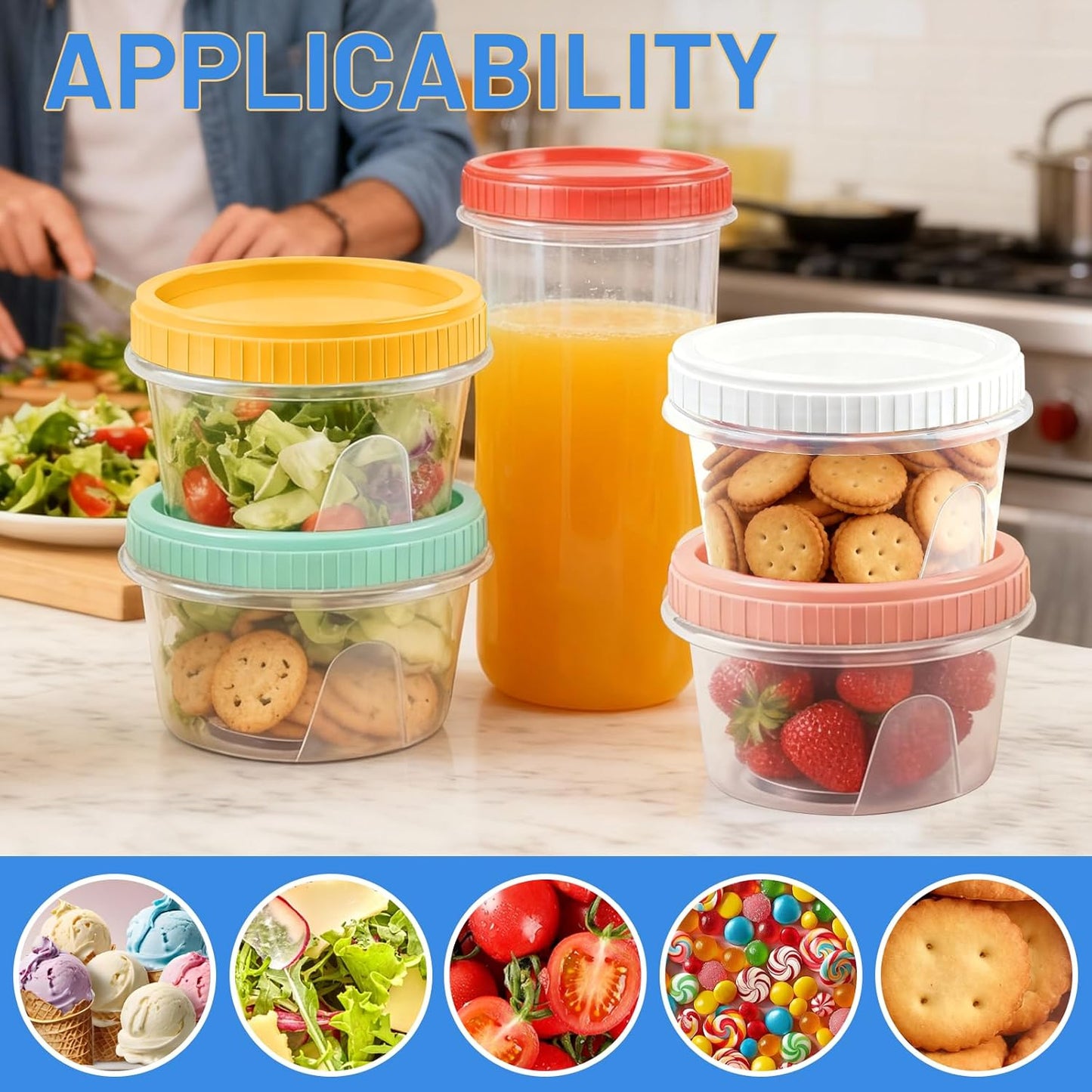 12 Pack Freezer Containers with Screw On Lids, 10oz Stackable Reusable Food Storage Container, Airtight Plastic Storage Containers with Twist Top Lids for Food Sauce Jello Soup