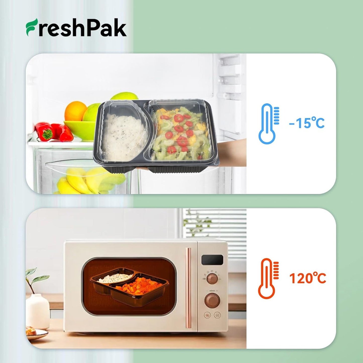 Meal Prep Container Reusable 40 Pack 34oz - Shrink Wrap Leakproof | Portion Control Leftover Plastic Food Containers with Lid | BPA Free Freezer & Microwave Safe | 4 Compartment Takeout Boxes