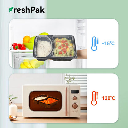 Meal Prep Container Reusable 40 Pack 34oz - Shrink Wrap Leakproof | Portion Control Leftover Plastic Food Containers with Lid | BPA Free Freezer & Microwave Safe | 4 Compartment Takeout Boxes