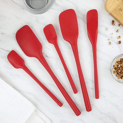 Tovolo Flex Core 5 Piece Silicone Spatula Set Heat Resistant All Silicone Utensils Include Non Stick Spatula Spoonula Jar Scraper, Dishwasher Safe BPA Free Spatulas for Baking Mixing, White