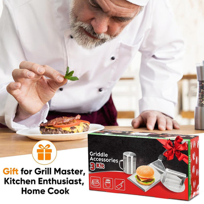 HULISEN Cheese Melting Dome & Smashed Burger Press, 6.2" Grill Press with 9" Basting Cover, Stainless Steel Burger Smasher, Griddle Accessories Kit for Flat Top Grill Cooking Indoor/Outdoor