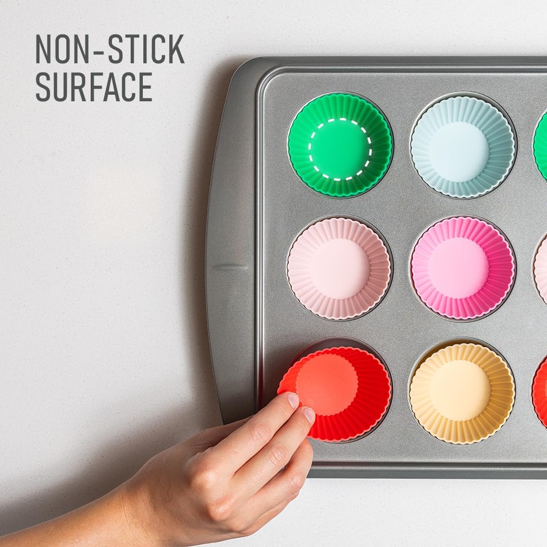 24 Pack Silicone Cupcake Baking Cups - Heavy Duty Cupcake Liners, Non-stick and Dishwasher Safe Silicone Baking Liners, Non-toxic Muffin Liners by Tacken