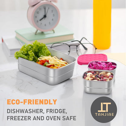 Tanjiae Small (1 CUP) Stainless Steel Snack Containers for Kids | Easy Open Leak Proof Food Containers with Silicone Lids - Perfect Metal Toddler Lunch Box for Daycare and School (8oz)