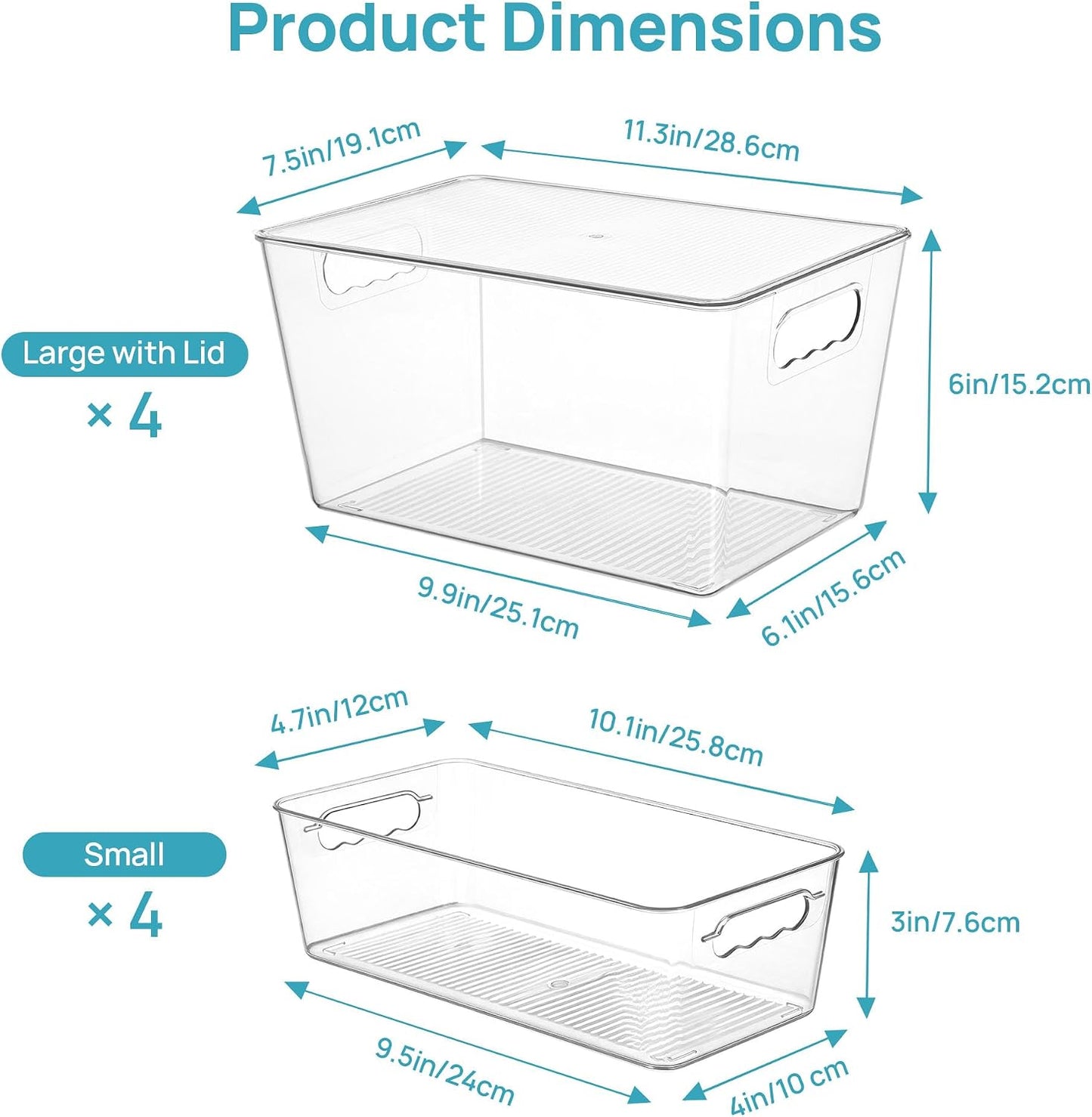 Vtopmart Clear Plastic Storage Bins, 6 PCS Pantry Organizer Bins with Handle for Refrigerator, Fridge, Cabinet, Kitchen, Countertops, Cupboard, Freezer Organization and Storage, Large
