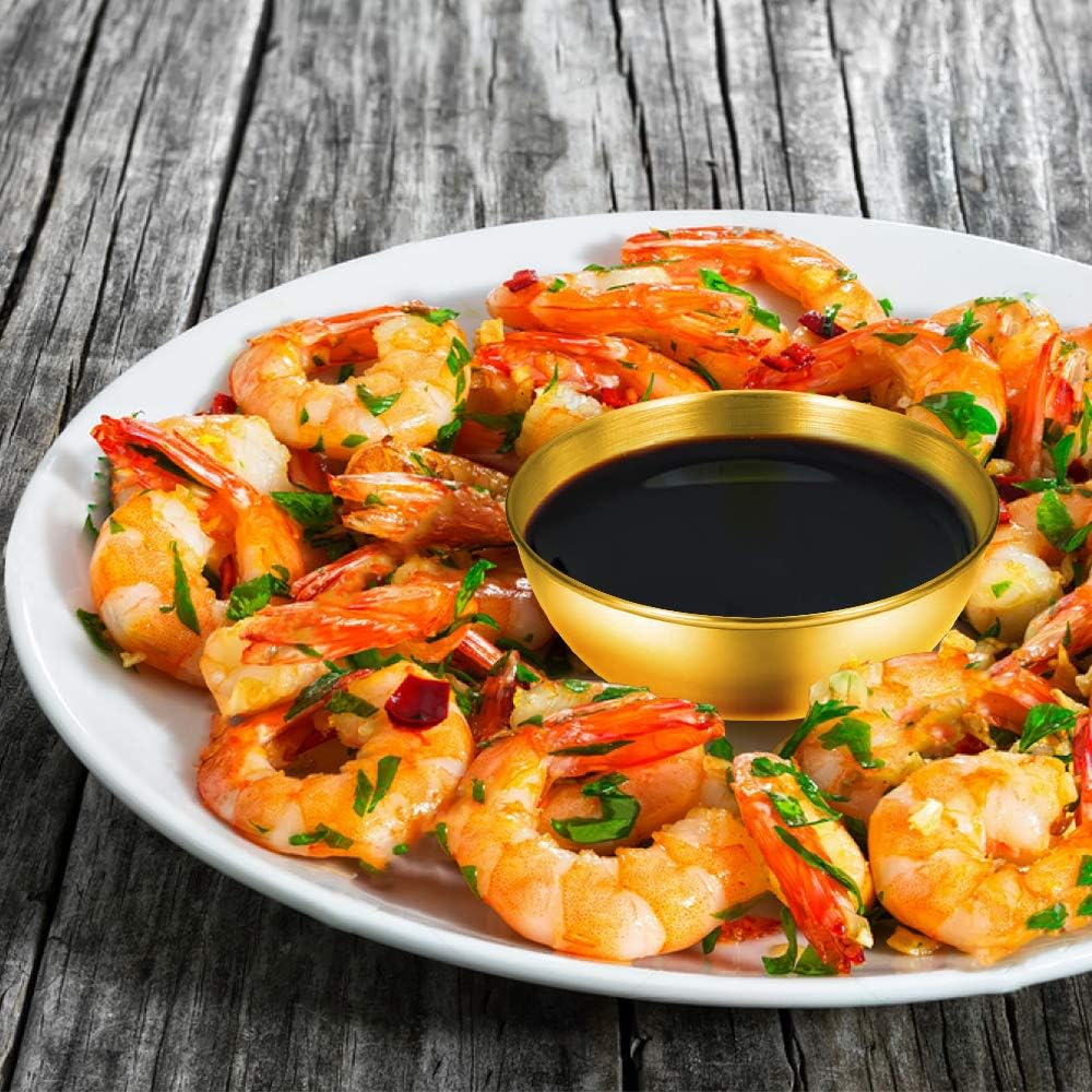 8 Pack 3.2inch Stainless Steel Sauce Dishes Mini Individual Saucers Bowl Round Seasoning Dishes Sushi Dipping Bowl Appetizer Plates, Champagne Gold