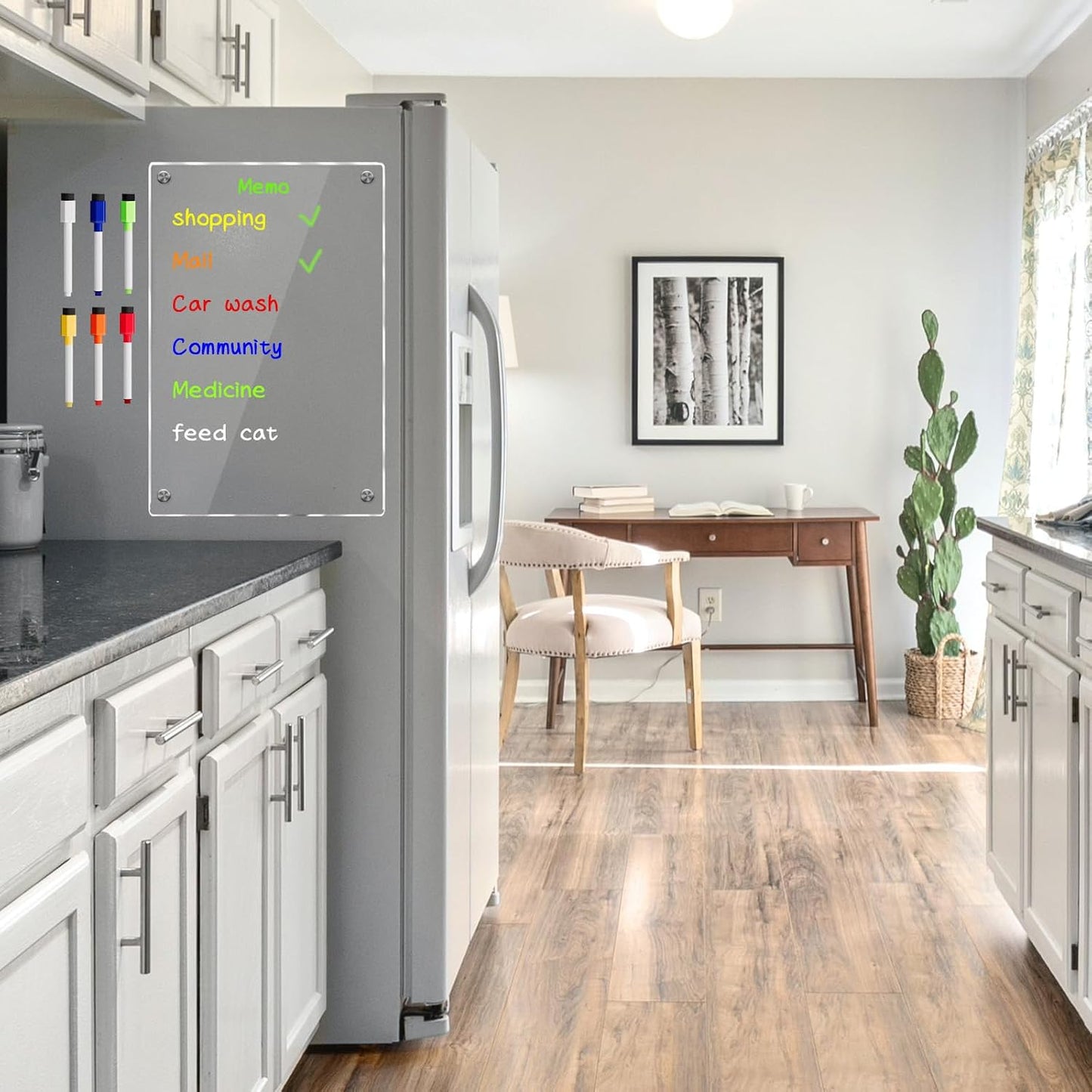 JonXon 8"X12" Acrylic Magnetic Menu Board for Kitchen,Acrylic Weekly Calendar for Fridge,Clear Meal Planner for Refrigerator,Magnet Fridge Menu Planner with 6 Magnetic Erasable Markers