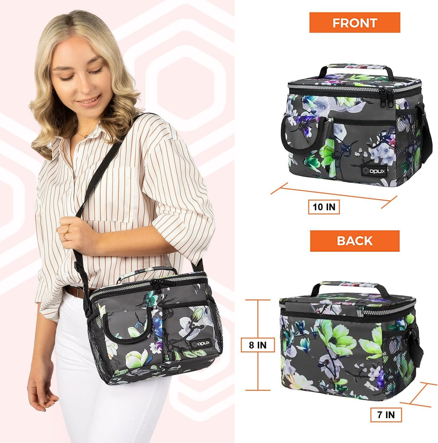 opux Insulated Lunch Bag for Men Women, Leakproof Black Lunch Box for Work, Portable Soft Lunch Cooler Bag with Shoulder Strap, Adult Lunchbox Lunch Pail for Kid Boy Girl School, 14 Can/8L