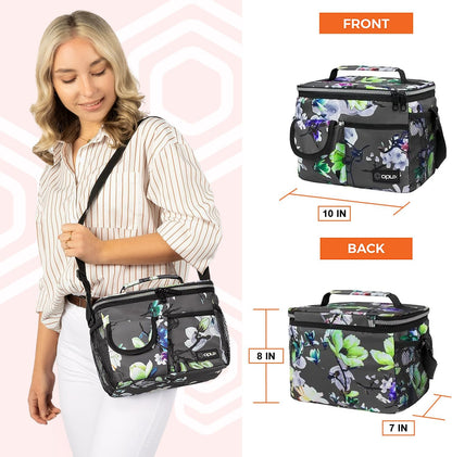 opux Insulated Lunch Bag for Men Women, Leakproof Black Lunch Box for Work, Portable Soft Lunch Cooler Bag with Shoulder Strap, Adult Lunchbox Lunch Pail for Kid Boy Girl School, 14 Can/8L