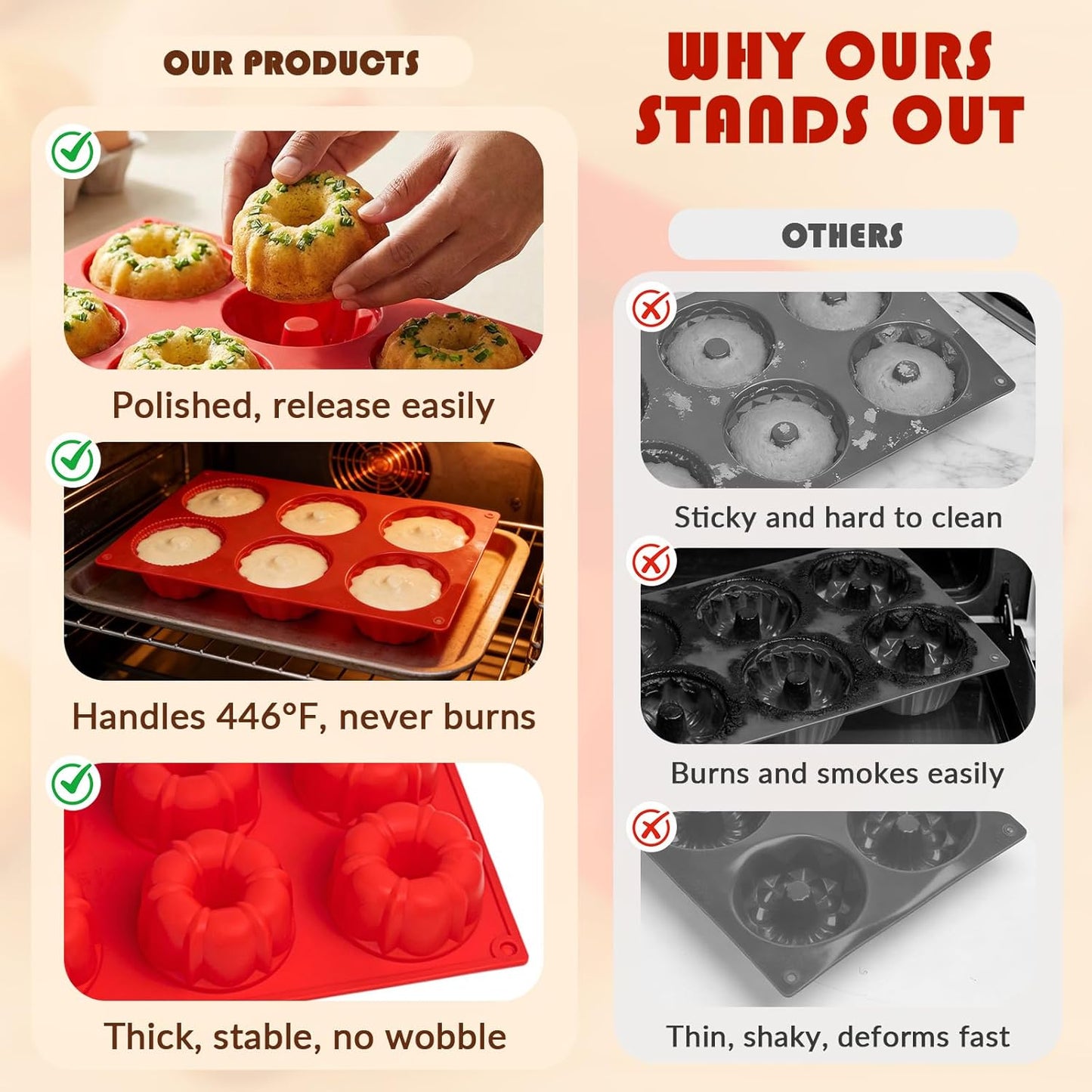HKNMTT Silicone Muffin Pan for Baking, Cupcake Egg bites Brownie Mold 12 Cup Regular Size, Oven Safe BPA Free kitchen Appliances
