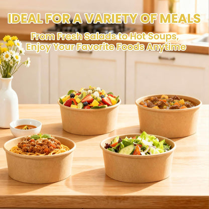 34 oz Paper Bowls with Lids, 50 Count Disposable Meal Prep Containers