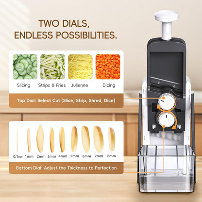Safe Mandoline Slicer for Kitchen, Meal Prep,Potato Slicer, Adjustable/Easy to Clean/Storage, Kitchen Chopping Artifact,French Fry Cutter,Paring Knife/Cleaning Brush (only Slice, Black Knight)
