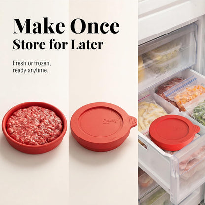 Silicone Burger Patty Mold Set with Lid, Nonstick Burger Press for 1/4 lb Patties, Food-Grade Patty Maker for Beef, Chicken & Veggie Burgers, Food Freezer Container, 4 Pack