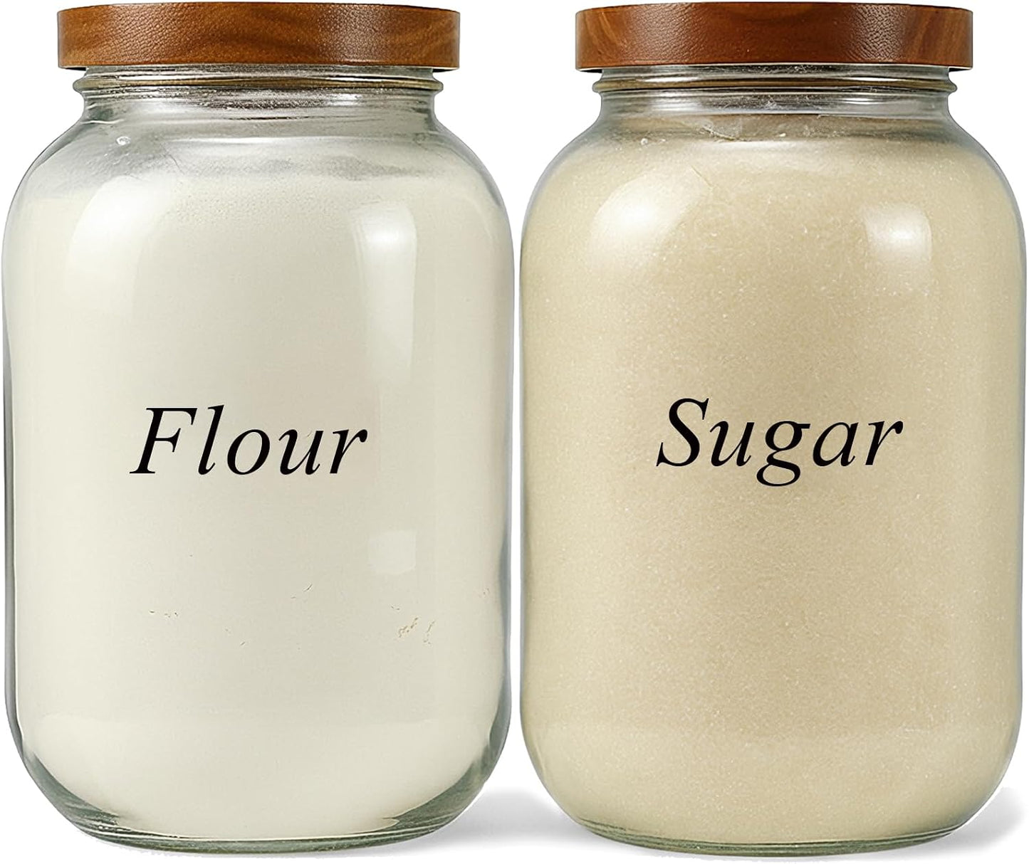 2 Pack Glass Flour Sugar Storage Containers with Acacia Wooden Lid, 1 Gallon Glass Jars with Airtight Lid, Wide Mouth Large Mason Jars 128oz for Rice, Pasta, Oats, Coffee Storage