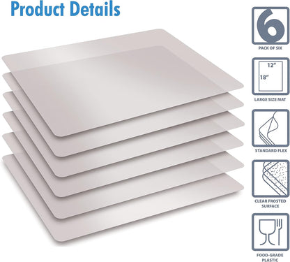 Better Kitchen Products Extra Thick Flexible Frosted Clear Plastic Cutting Mats, 12" x 18", Set of 6