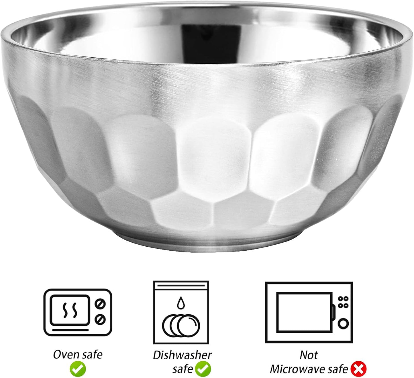 Okllen 6 Pack 18/8 Stainless Steel Snack & Soup Bowls, 15 Oz Non-slip Double-walled Insulated Set