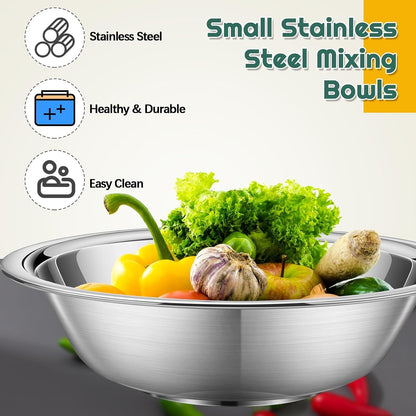 Tioncy 20 Pack Small Mixing Bowls, 3/4 Quart Stainless Steel Prep Bowl for Sauces, Snacks, Side Salads, 6.3 Inch Cooking Baking Bowls Set with Flat Base, Dishwasher Safe