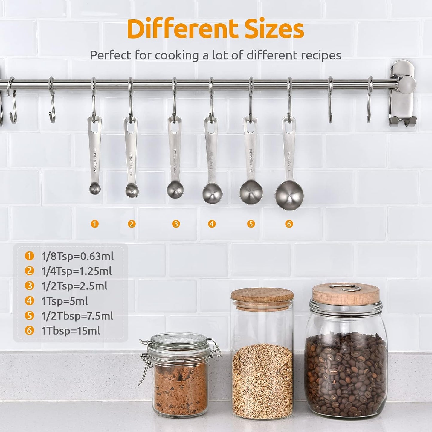 Measuring Spoons: U-Taste 18/8 Stainless Steel Measuring Spoons Set of 9 Piece: 1/16 TSP, 1/8 TSP, 1/4 TSP, 1/3 TSP, 1/2 TSP, 3/4 TSP, 1 TSP, 1/2 tbsp & 1 tbsp Dry and Liquid Ingredients