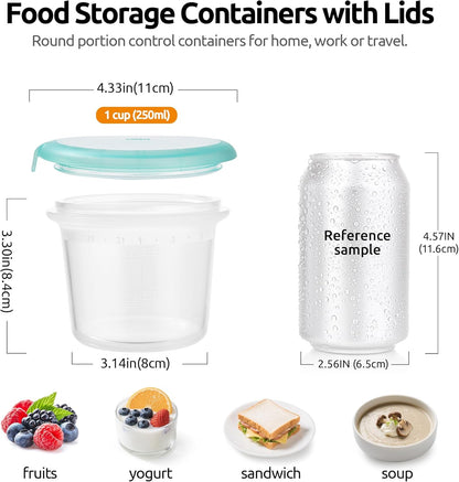 U-Taste Silicone Food Storage Containers Set: Meal Prep Box with Airtight Lid, Freezer & Microwave Safe, Date Marking Circle, Clear cup/oz/ml Measurement for Dry & Wet Deli -2oz/4oz/8oz/16oz, Aqua Sky