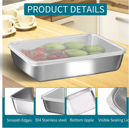 GIUOIDUO stainless steelFood Storage Containers setsstorage box with lidfreezer FrozenKitchen tray with lidOven plateSide dish plate Freezer & Dishwasher Safe
